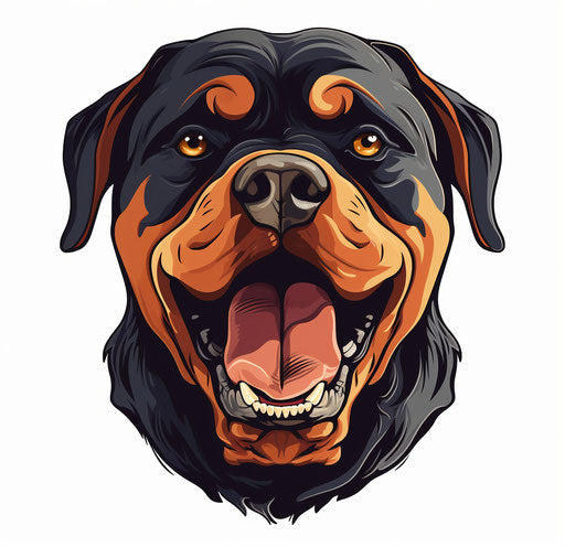 Rottweiler's head and ears, animated exuberance style