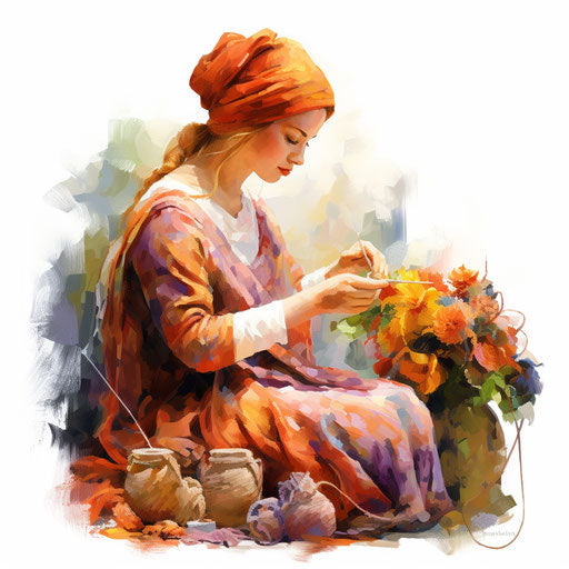 Knitting clipart in the style of Impressionistic Art, on a white background