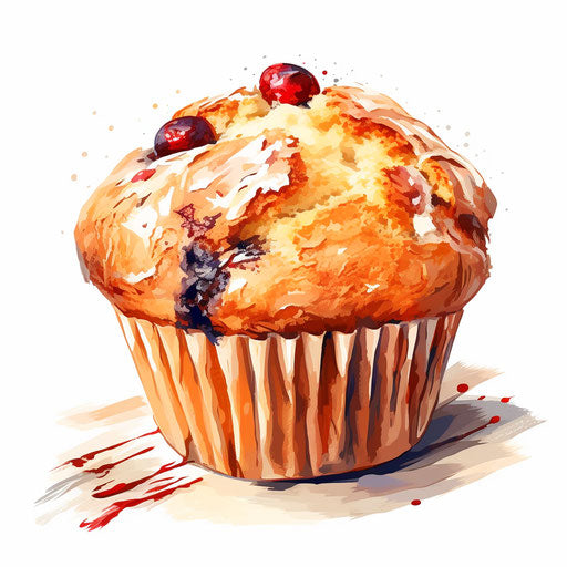 Impressionistic art style muffin clipart on white background