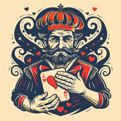 King of hearts in tattoo style, vintage clipart flat sketch