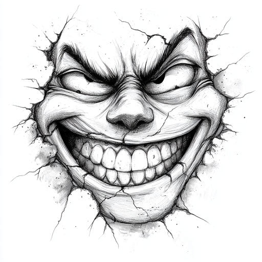 Half-smiling, half-frowning face tattoo sketch