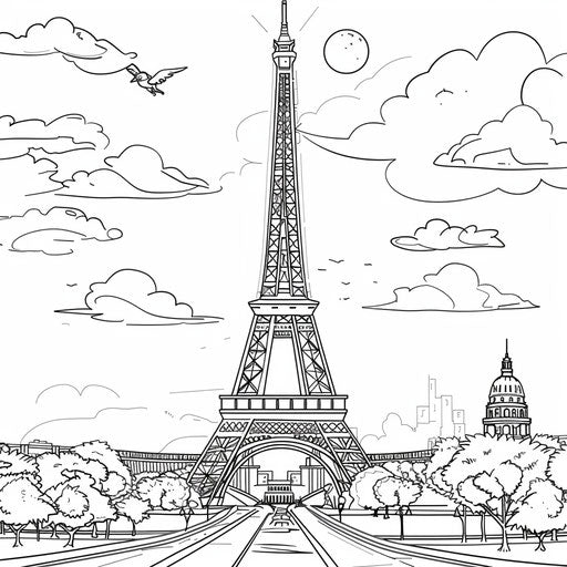 Eiffel Tower for Kids. Coloring Page