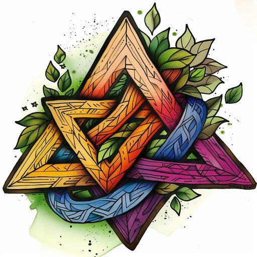 Playful Valknut tattoo sketch with bright colors