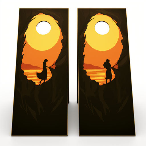 Cornhole image in the style of Chiaroscuro Art, on white background