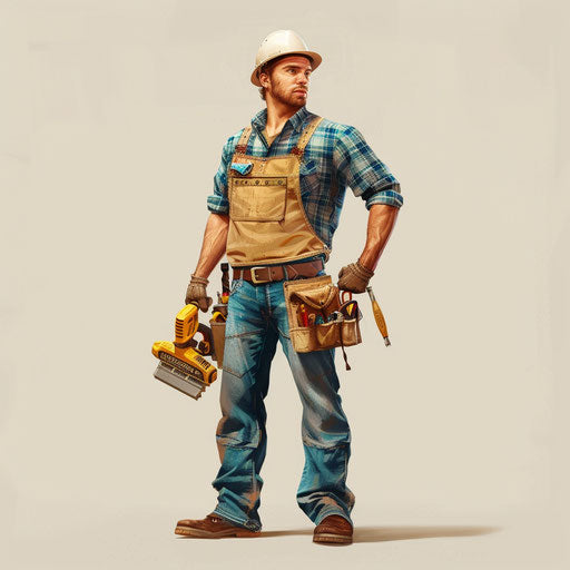 Handyman clipart on flat beige background, rustic appeal