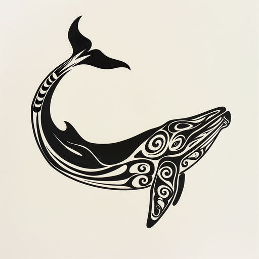 Stylized sketch of a whale in tribal art