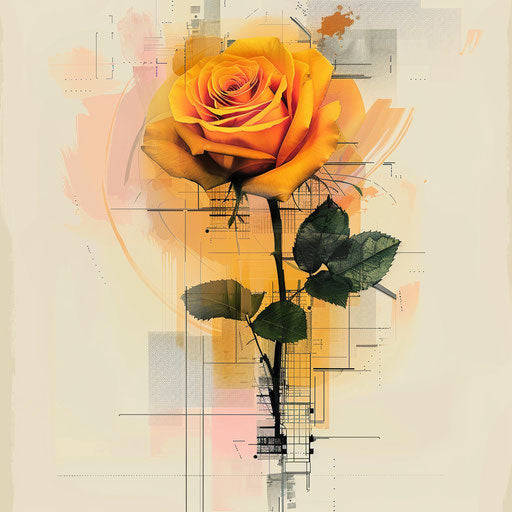 Modern flat tattoo sketch of a yellow rose with pixel art