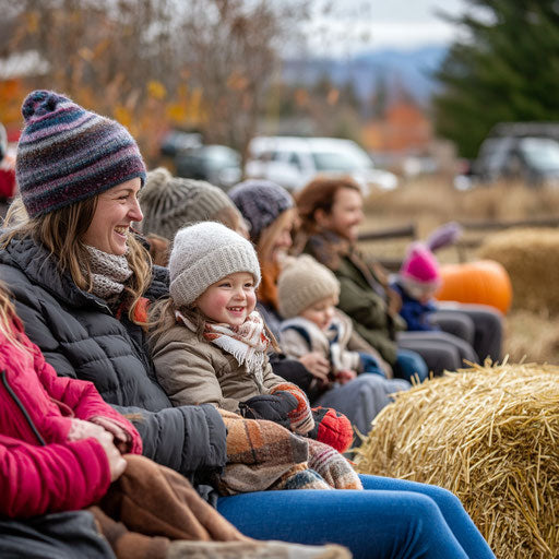 Festive Thanksgiving hayride with smiling families