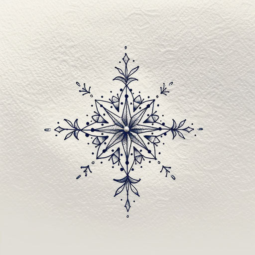Minimalist tattoo sketch of a single snowflake