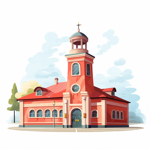Pastel Colors Art style illustration of a fire station