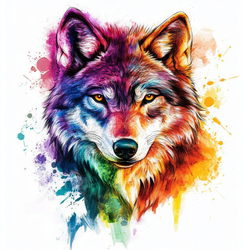 Flat tattoo sketch wolf tattoos for men with vibrant watercolor wolf