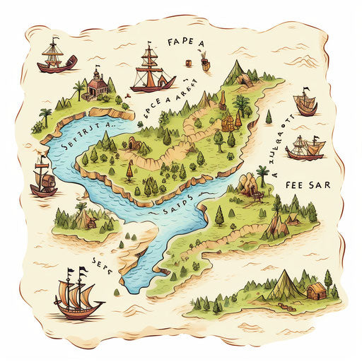 Minimalist treasure map on white background