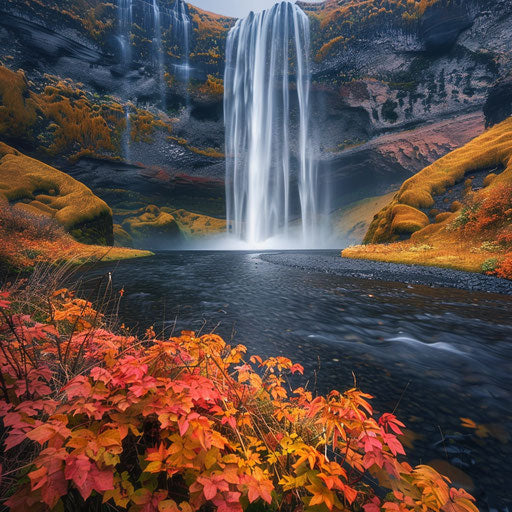 Waterfall in Icelandic autumn with vibrant colors