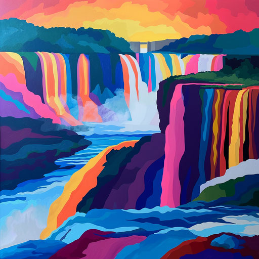 Iguazu Falls with abstract elements and bold hues