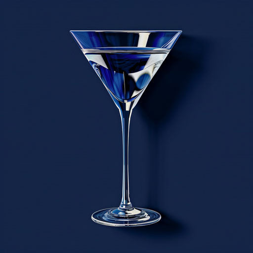 Realistic martini glass clipart on royal blue background