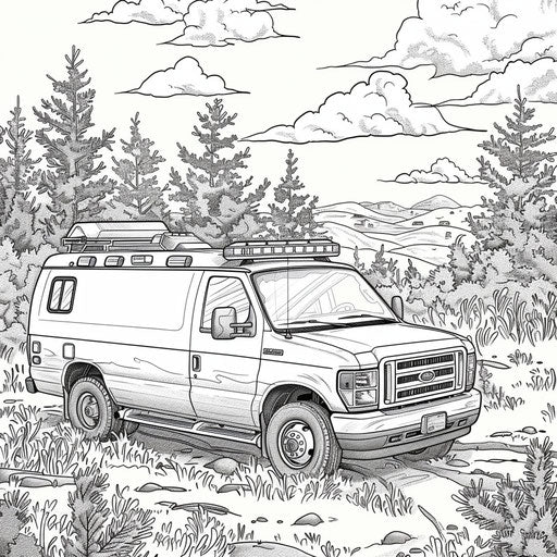 Rural ambulance driving through fields and forests