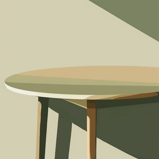 Realistic table clipart with flat olive background, soft gradients