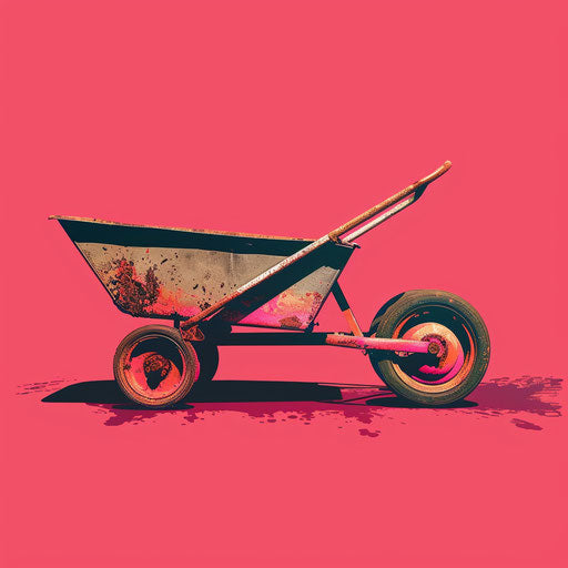 Wheelbarrow clipart on flat, bright magenta background