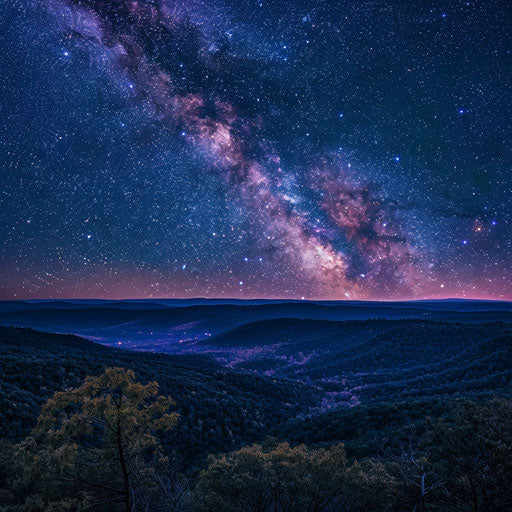 The Ozark Mountains under a clear starry night, the Milky Way stretching across the sky