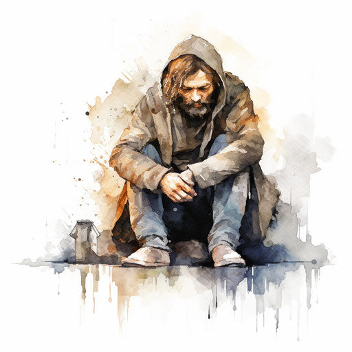 Poverty clipart in the style of Oil painting, on a white background