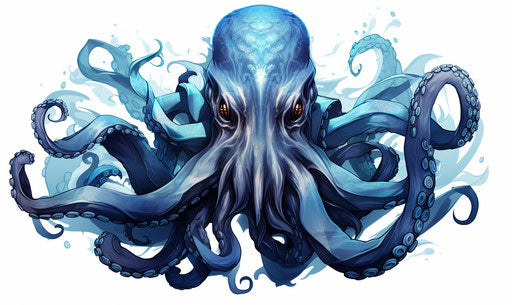 Octopus illustration on white background, airbrush art style, UHD image, nightmarish illustrations