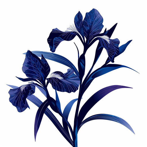 Japanese iris tattoo: blue petals on white