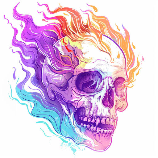 Multicolored flames on skull, y2k aesthetic
