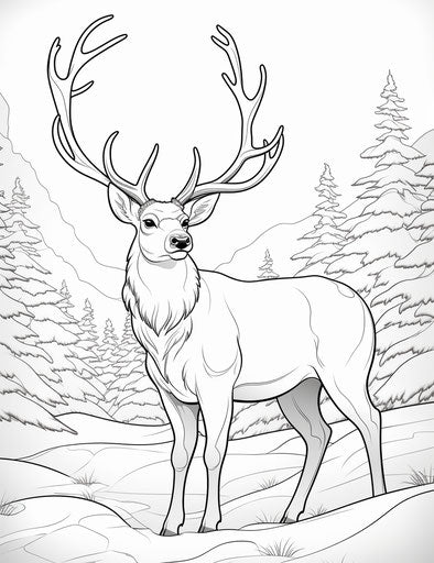 Printable Christmas coloring pages - reindeer coloring sheets in the style of Robert S. Duncanson