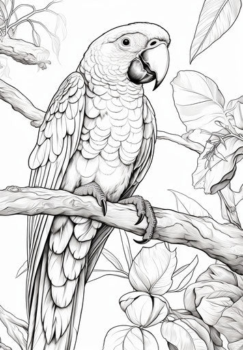 Parrot on a tree branch coloring page