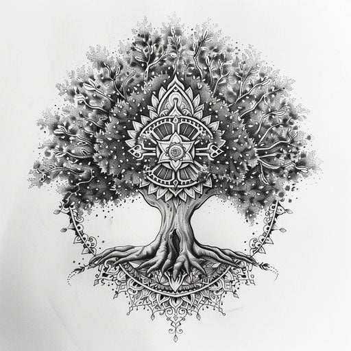 Mandala tree of life: circles and symmetry, white