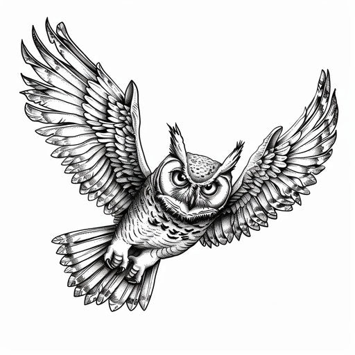 Flying owl tattoo with glowing eyes
