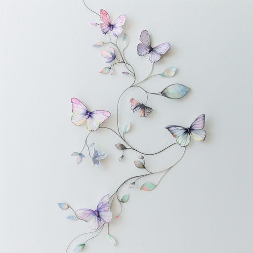 Delicate vine with butterflies tattoo on white backdrop