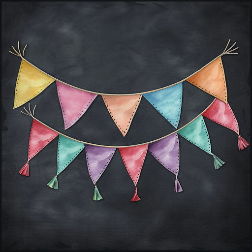 Graphic bunting on dark background enhancing contrast