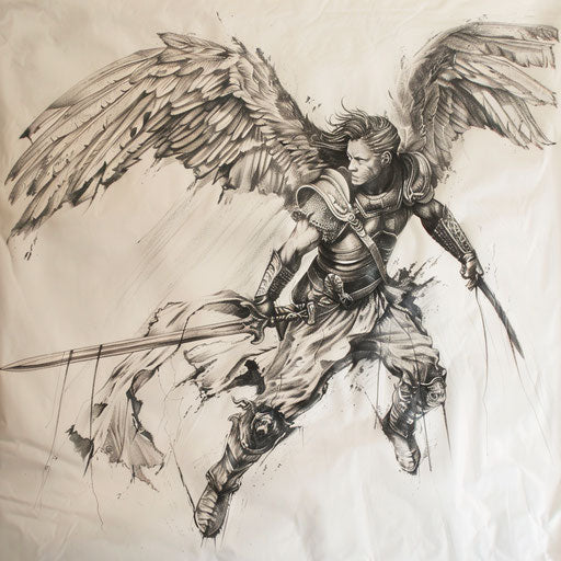 Guardian angel battle on white canvas