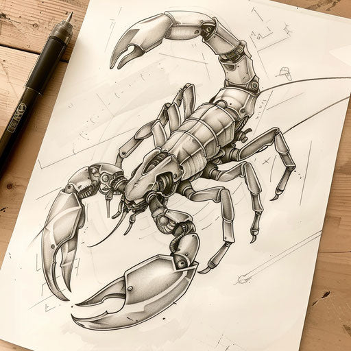 Cyberpunk mechanical scorpion tattoo design