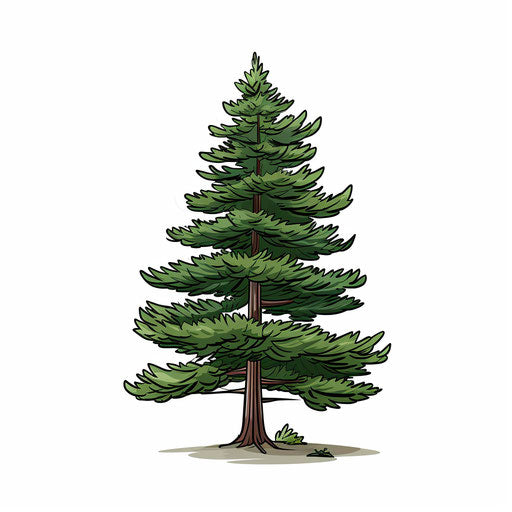 Minimalist pine tree drawing on white background