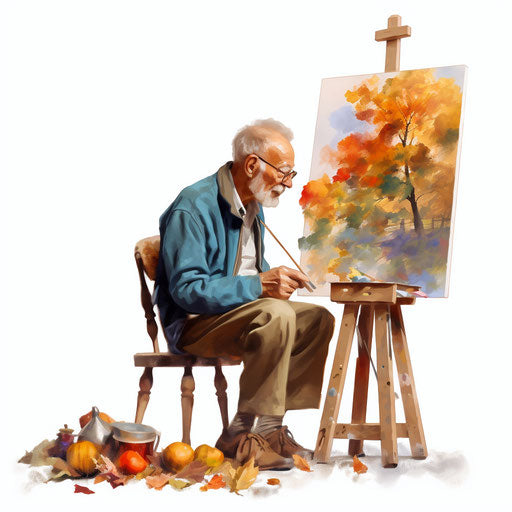 Retirement clipart in the style of Oil painting, on a white background