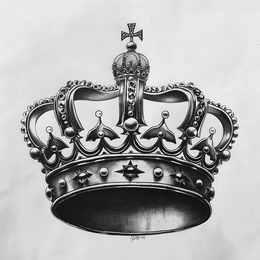 Realistic queen crown tattoo drawing with 3D effects