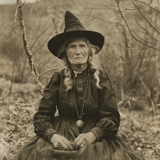 Antique styled daguerrotype photo. Sepia tones. Old wise woman in the Appalachian mountains early 1900s
