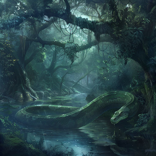 Titanoboa in a majestic primeval forest