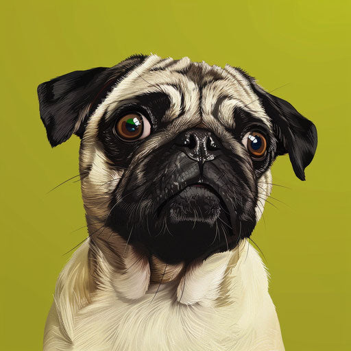 Pug clipart in a photo realistic style on a flat chartreuse background