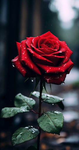 Red rose in rain, darkerrorcore style, visually poetic