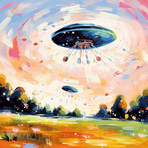 Cartoon UFO in the style of Impressionistic Art