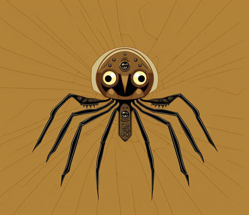 Cartoon spider on white background, light brown and dark bronze style