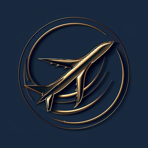 Luxury travel logo with metallic details on navy blue background