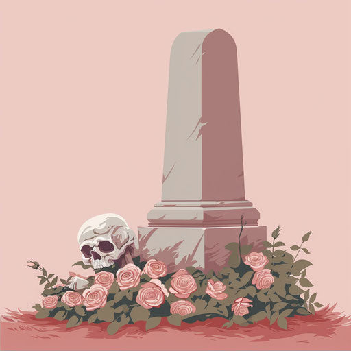 Realistic grave clipart on flat, dusky rose background