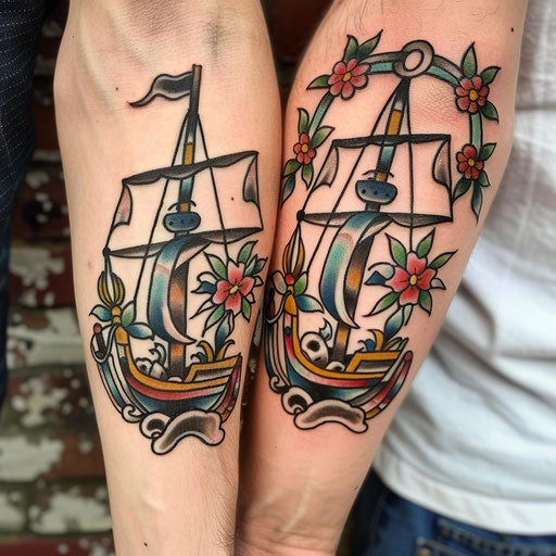 Mother-son tattoos with nautical themes