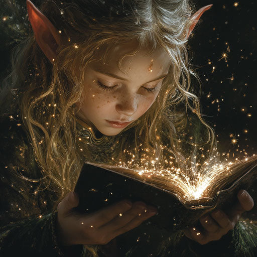 Young elf casting spells, sparks flying
