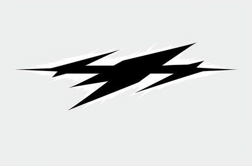 Metallic black lightning bolt on transparent background