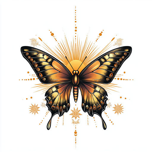 Butterfly and sun tattoo for women